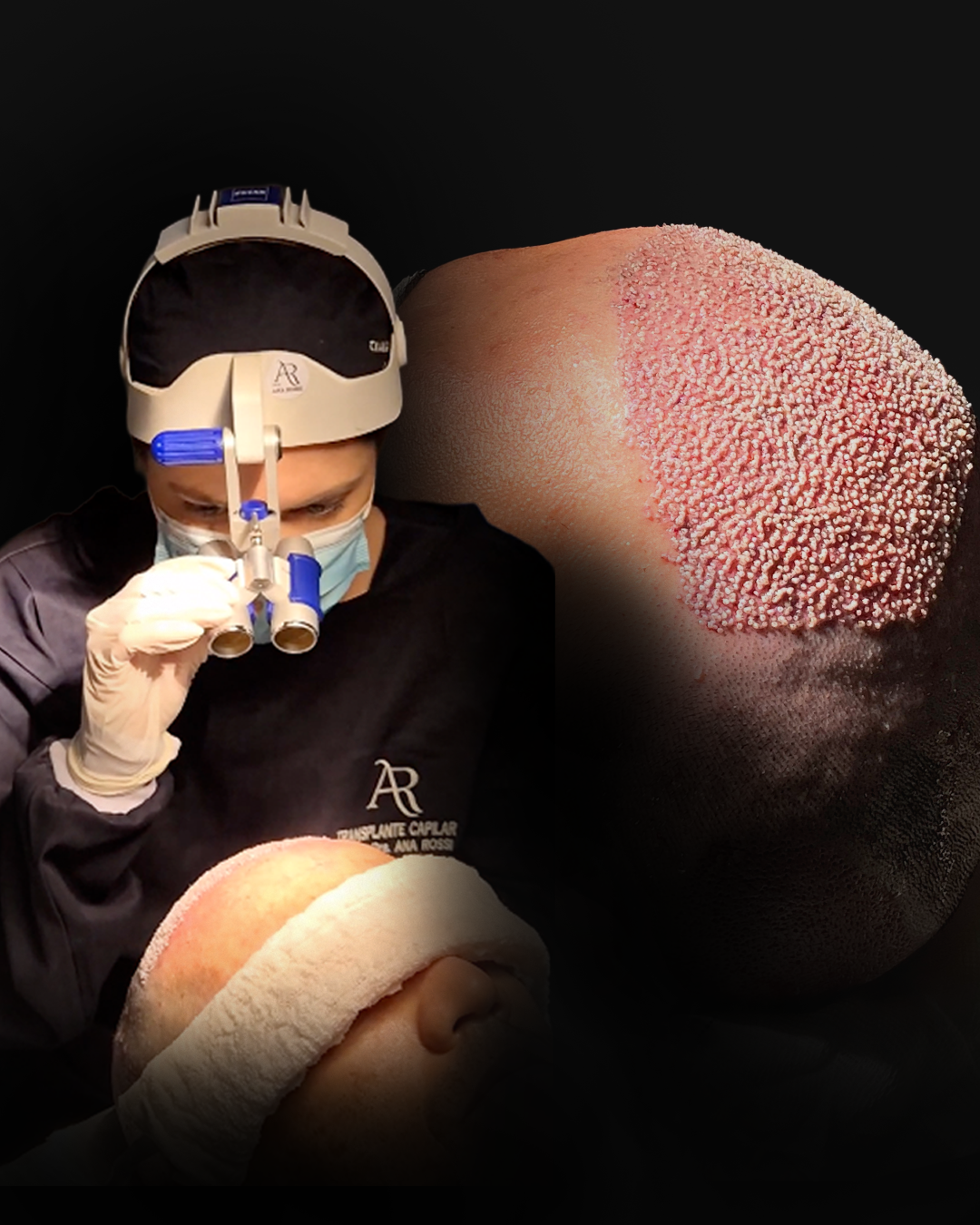 Procedimento de Transplante Capilar FUE em andamento